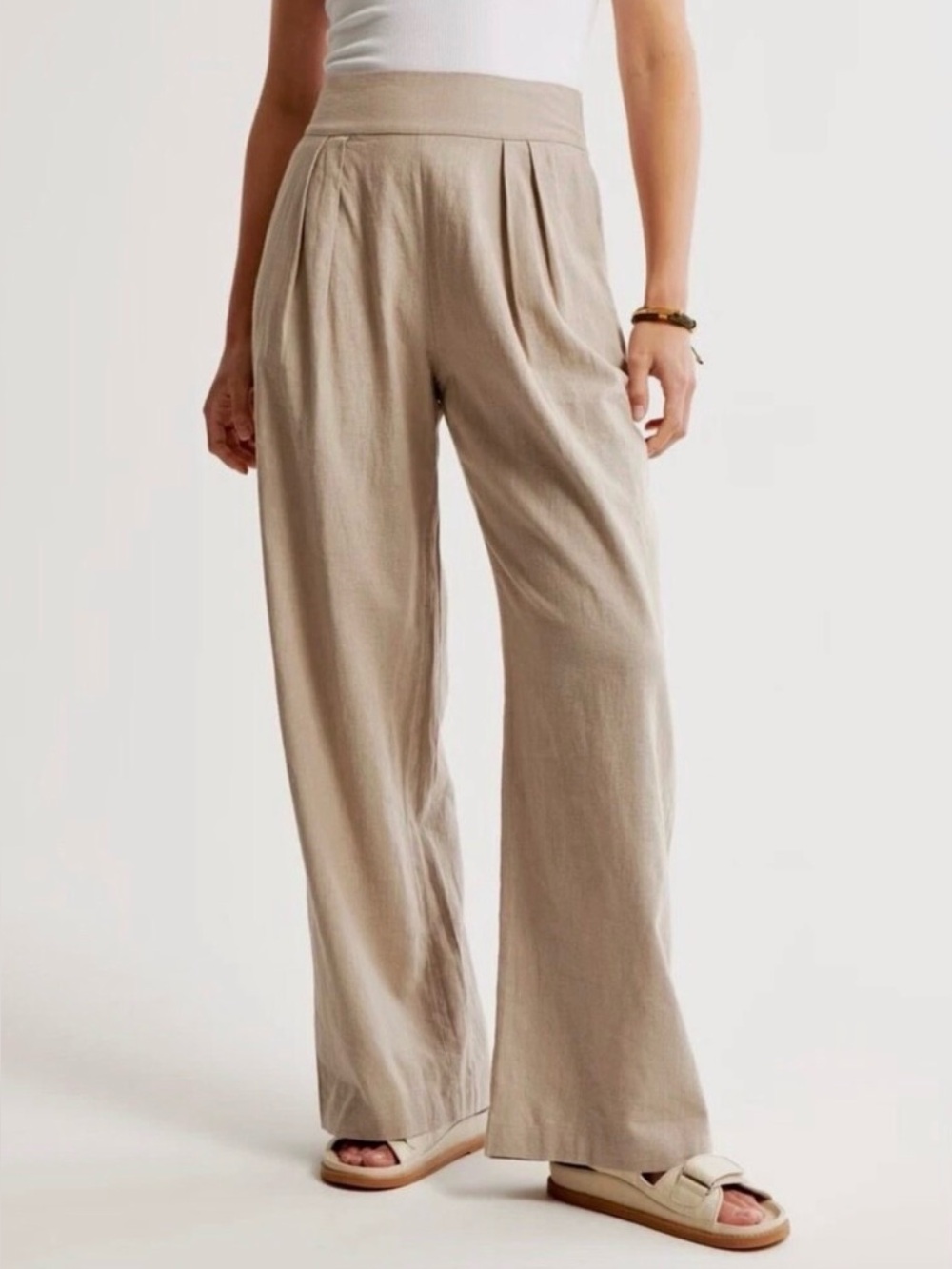 NWOT Abercrombie Linen Blend Wide Leg Pants in Beige Tan Size Medium